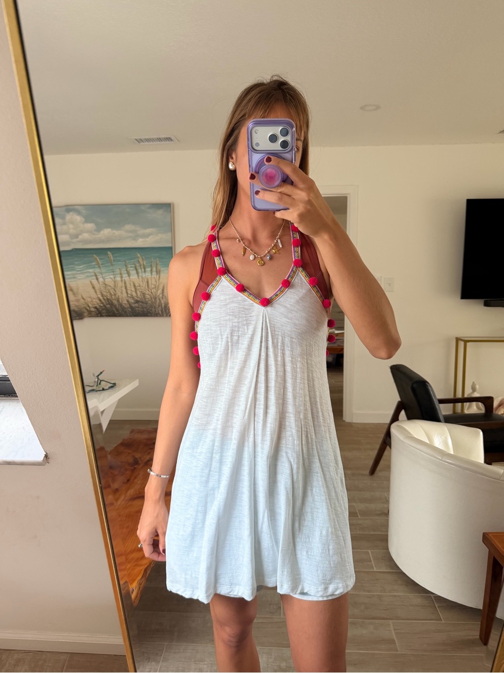 Pitusa White Mini Dress with Pink Trim